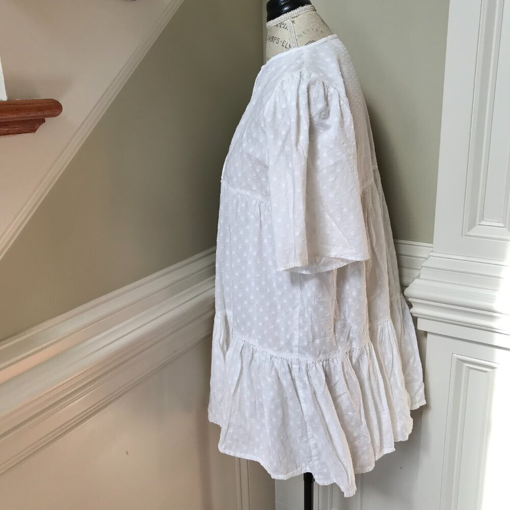 Emerson Fry Isla Mini Dress Womens XS Small White Short Sleeve Cotton Swiss Dots - Picture 9 of 12